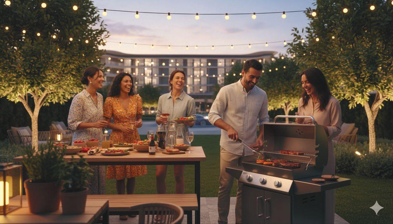 Outdoor grills on the lawn