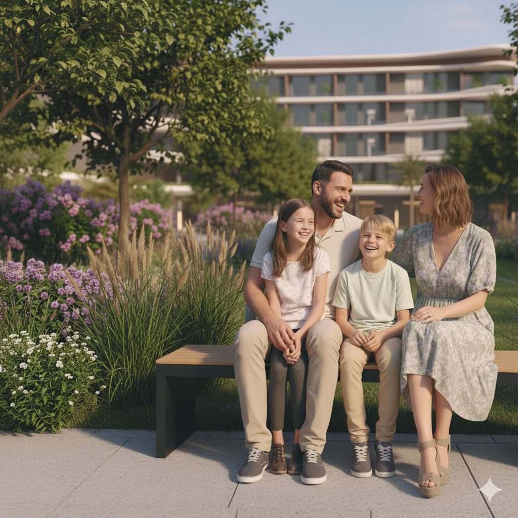 Family in the gardens